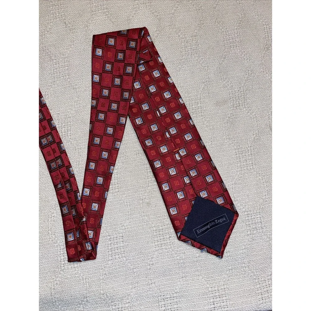 Ermenegildo Zegna Men’s Dress Tie Sz 59” 3.5” Red Geometric Business Formal NWOT